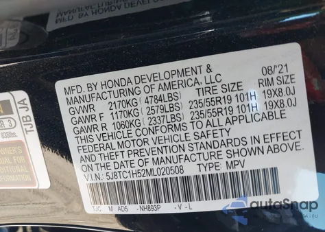 2021 Acura Rdx Technology Package from USA, damaged, VIN 5J8TC1H52ML020508